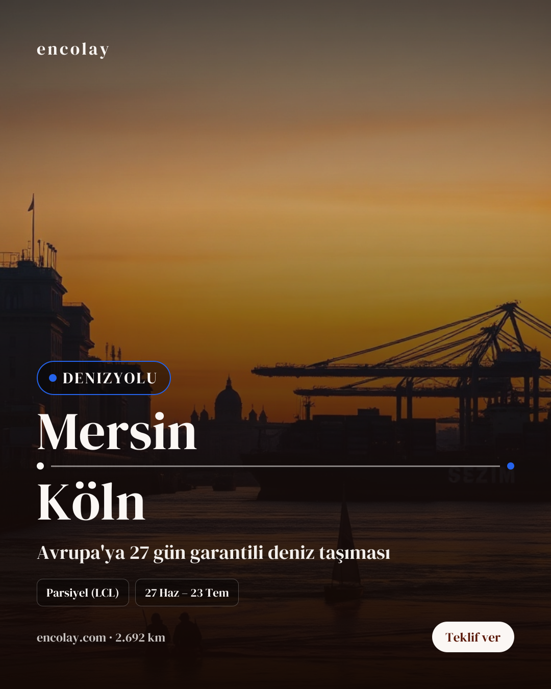 Boş araç: Mersin → Köln · Konteyner taşıyıcı