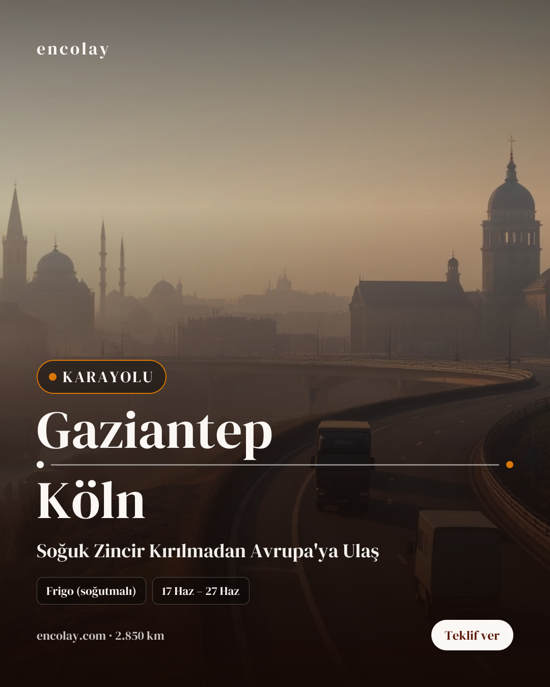 Boş araç: Gaziantep → Köln · Mega tır
