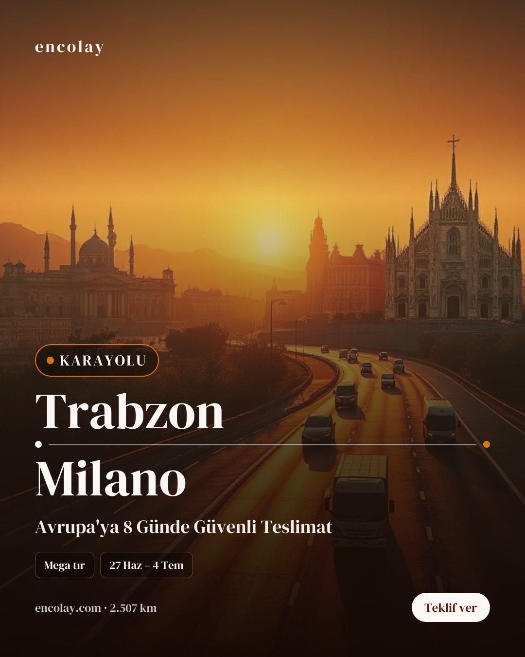 Boş araç: Trabzon → Milano · Panelvan (parsiyel)