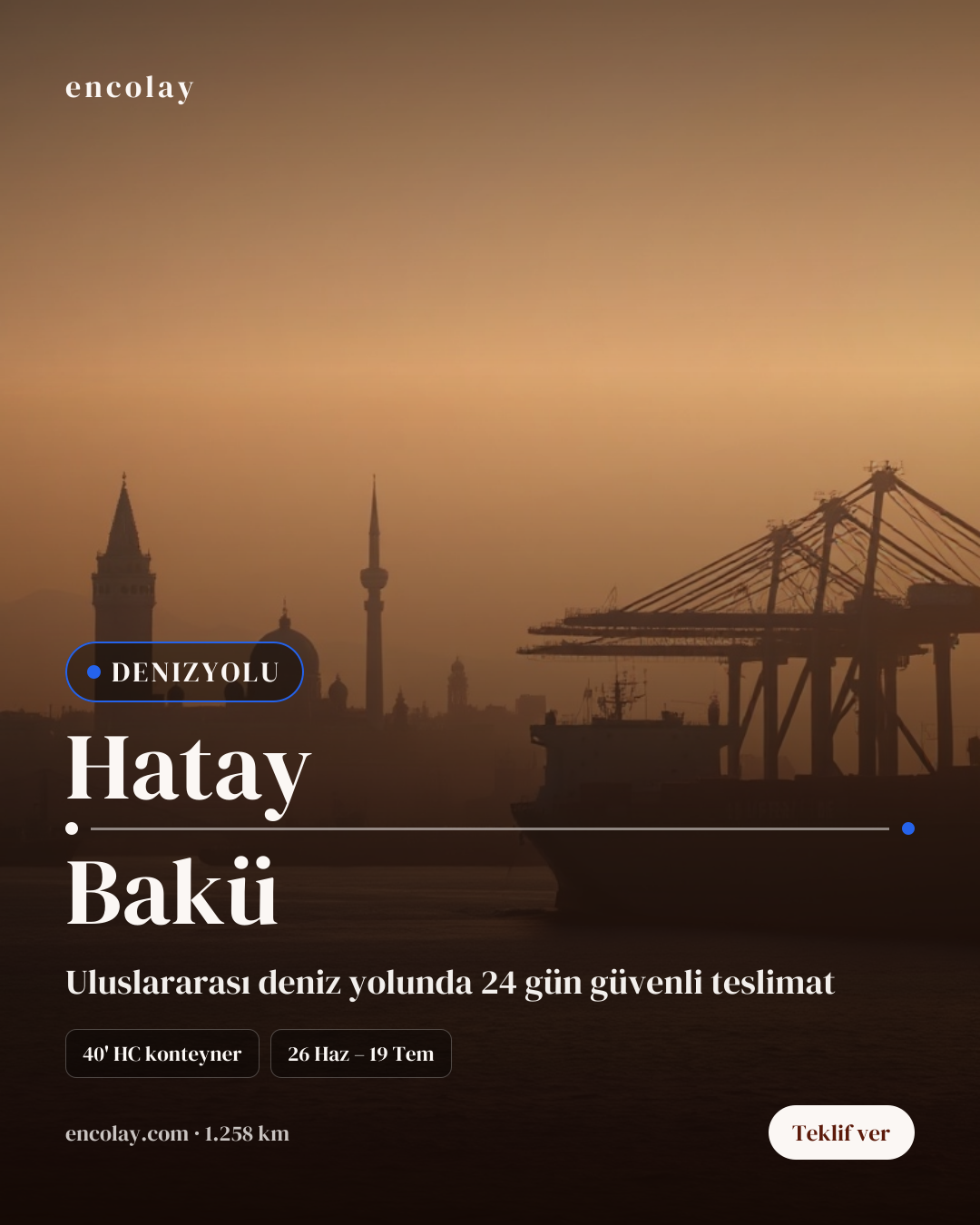 Boş araç: Hatay → Bakü · Konteyner taşıyıcı
