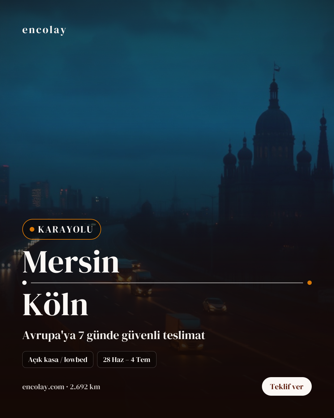 Boş araç: Mersin → Köln · Tır (tenteli)