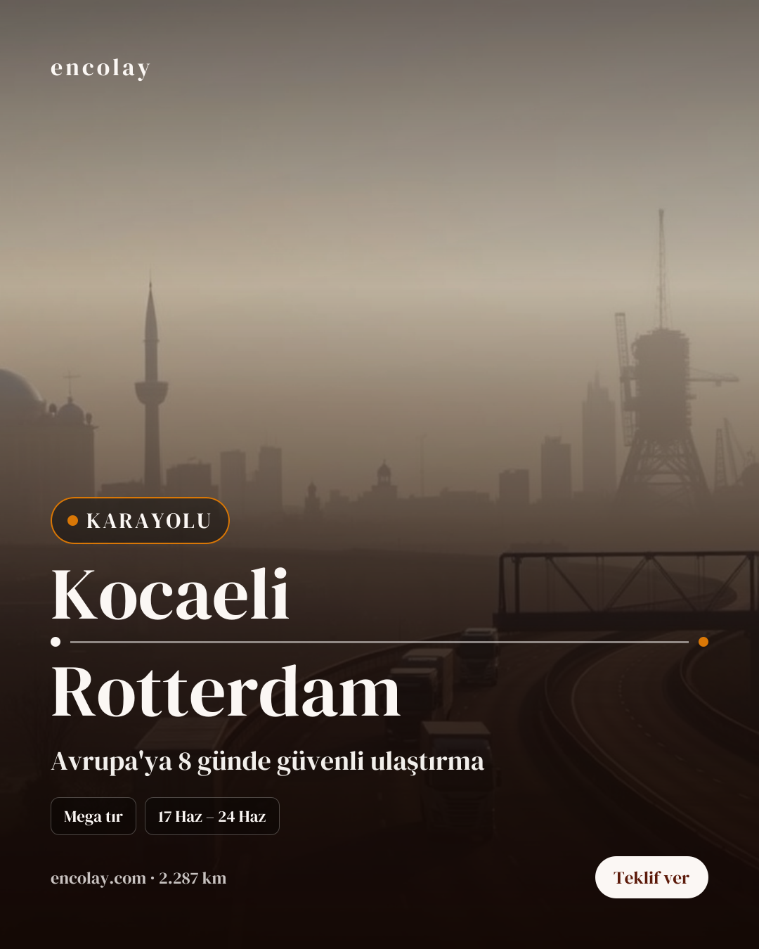 Boş araç: Kocaeli → Rotterdam · Panelvan (parsiyel)