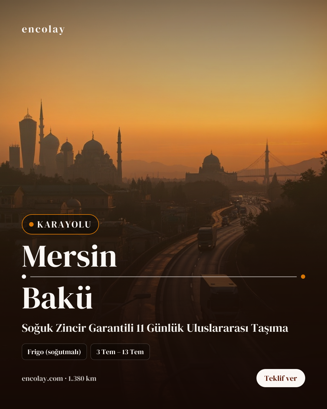 Boş araç: Mersin → Bakü · Tır (tenteli)