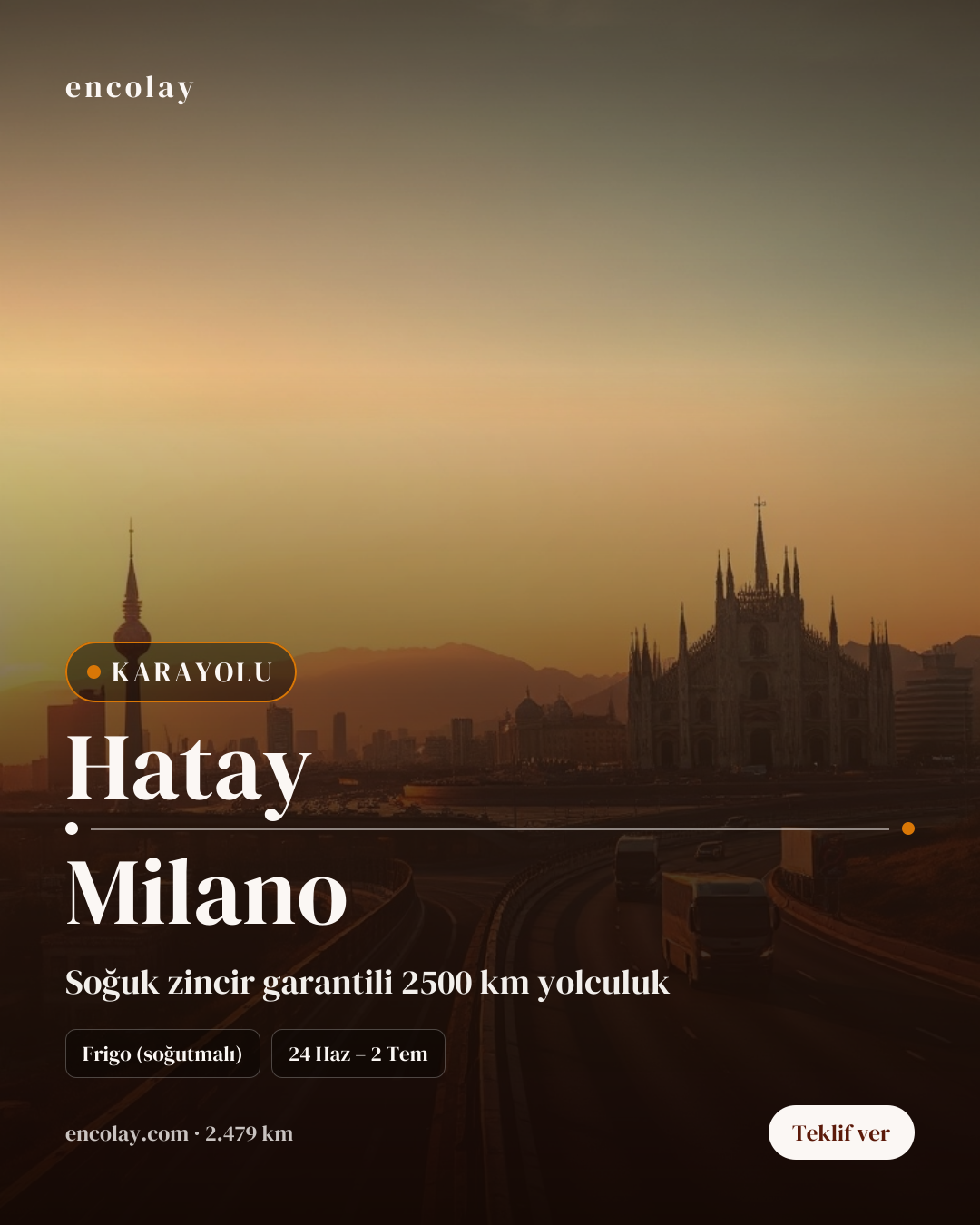 Boş araç: Hatay → Milano · Frigo araç
