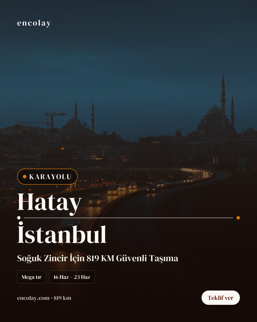 Boş araç: Hatay → İstanbul · Mega tır