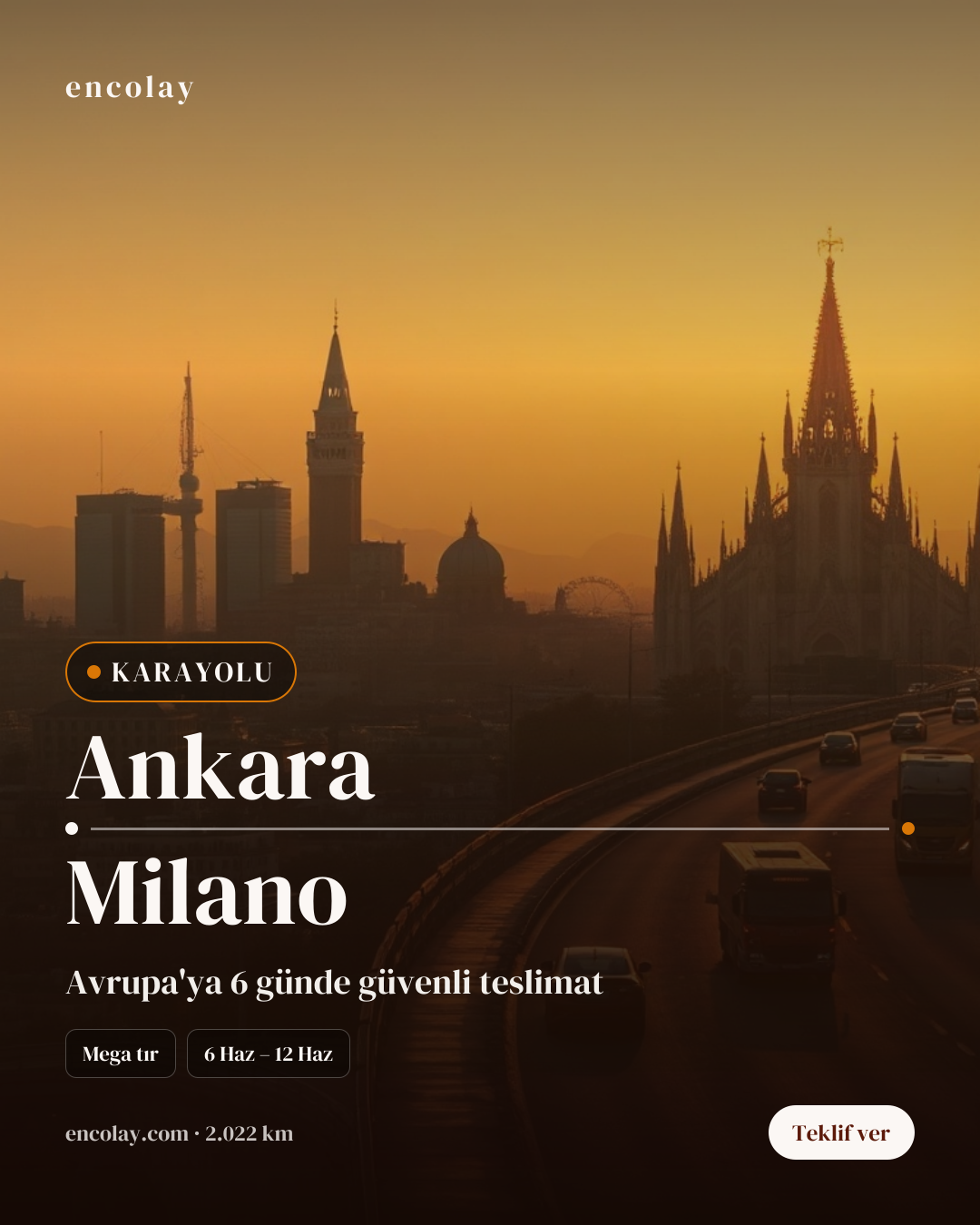 Boş araç: Ankara → Milano · Panelvan (parsiyel)