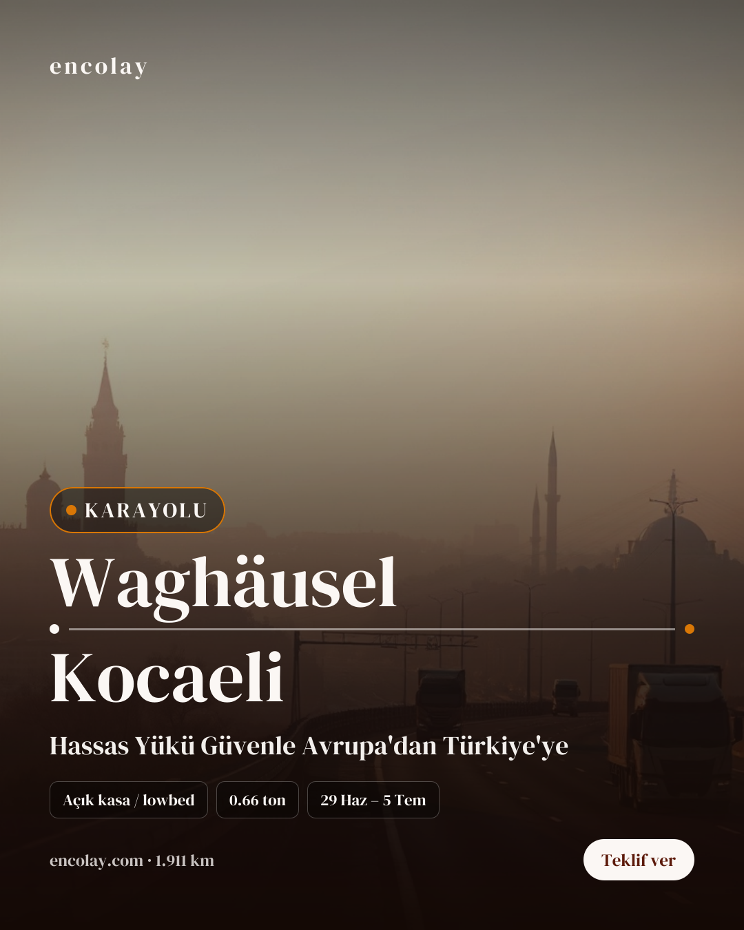 Waghäusel-Kocaeli istiflenemez paletli yük taşıması