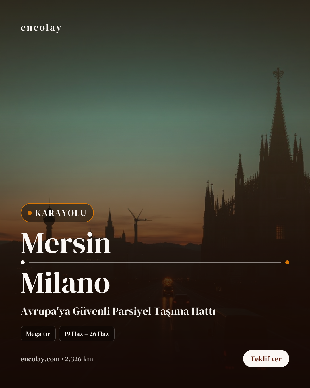 Boş araç: Mersin → Milano · Panelvan (parsiyel)