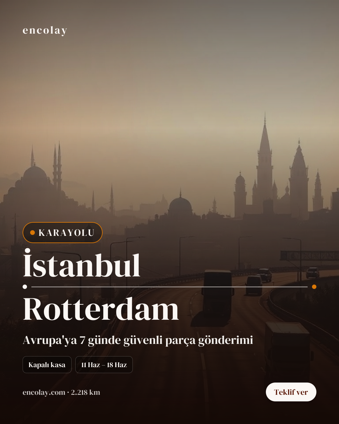Boş araç: İstanbul → Rotterdam · Panelvan (parsiyel)
