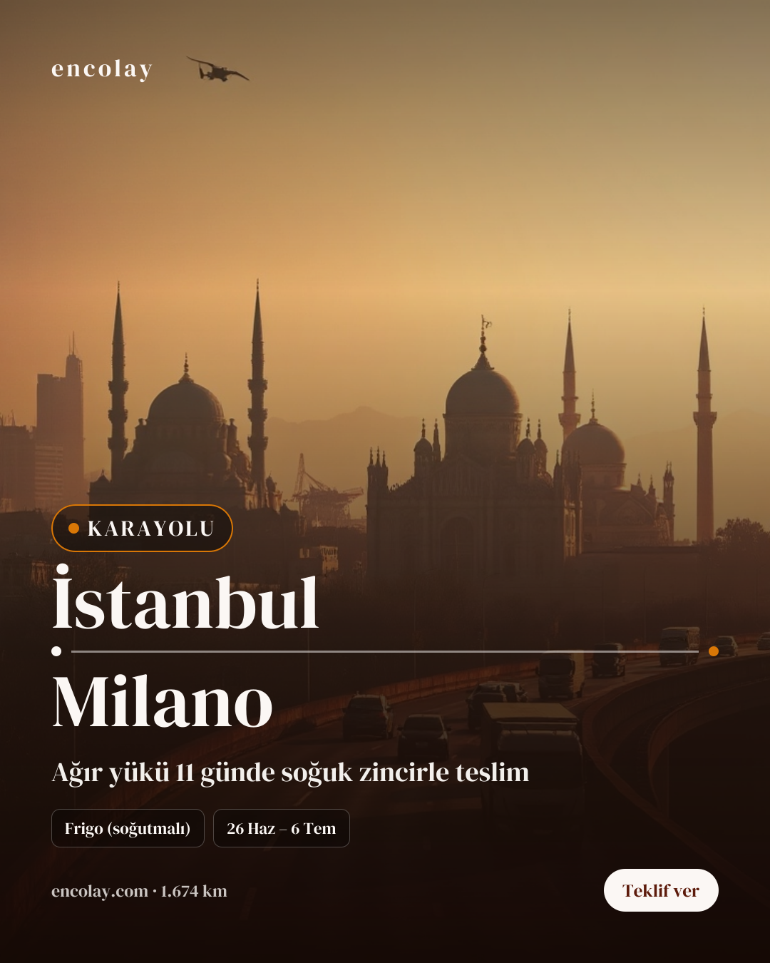 Boş araç: İstanbul → Milano · Lowbed (ağır yük)