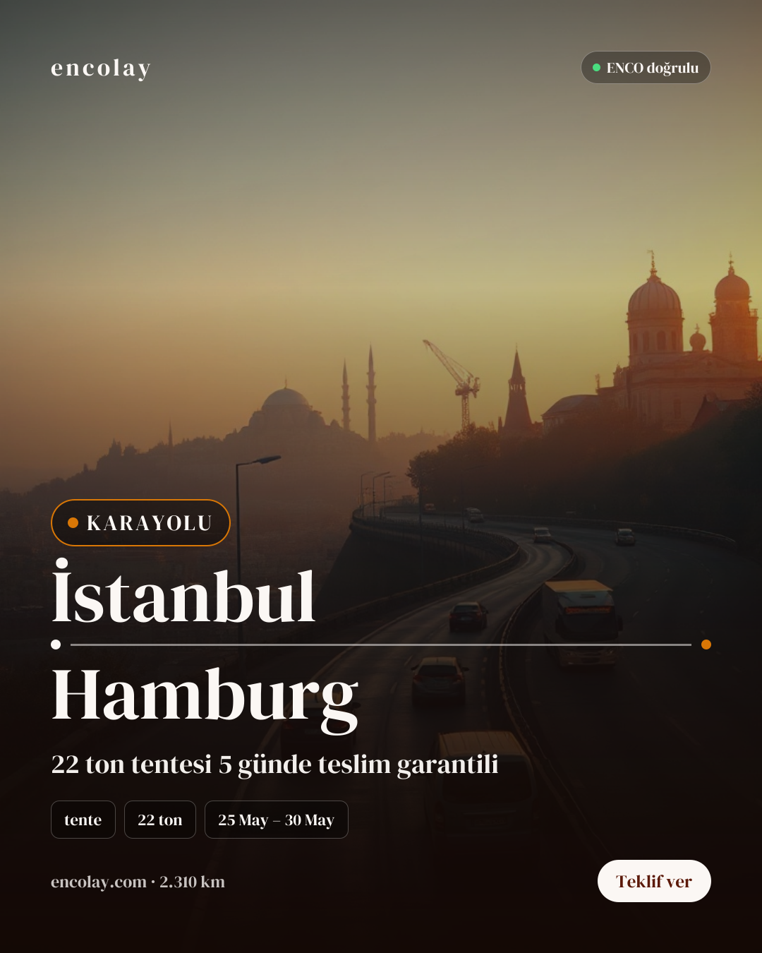 İstanbul → Hamburg · 22 ton tente