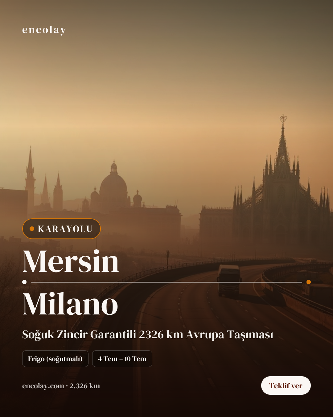 Boş araç: Mersin → Milano · Frigo araç