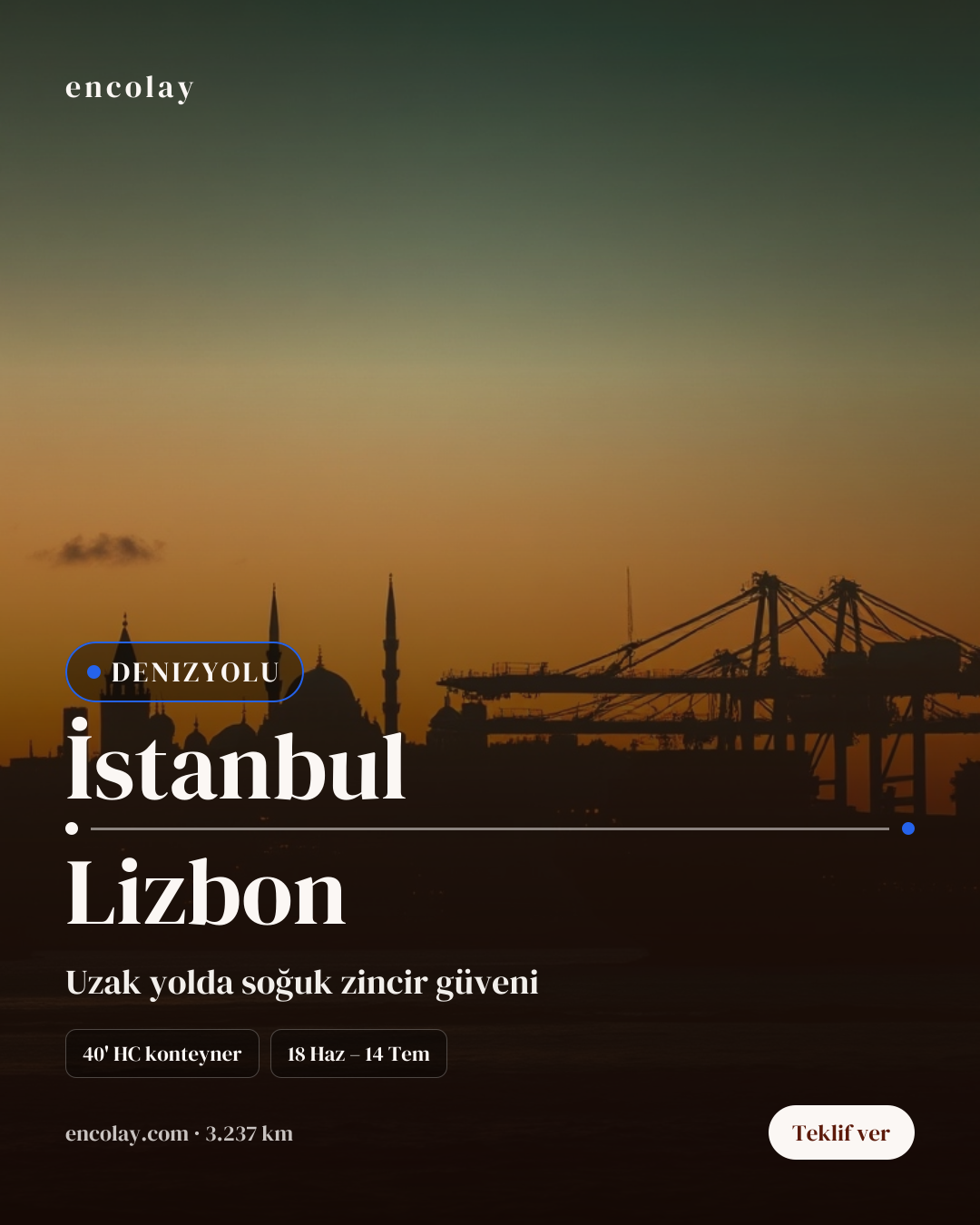 İstanbul-Lizbon arası 1 konteyner denizyolu taşıması