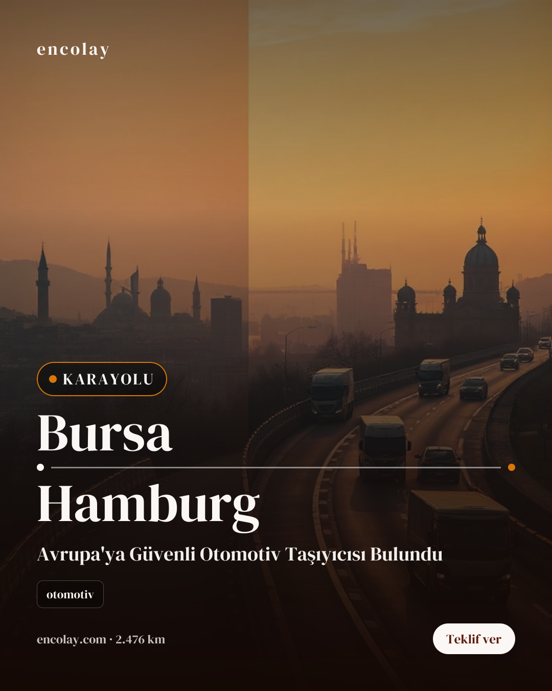 Bursa → Hamburg · 8 ton otomotiv parça