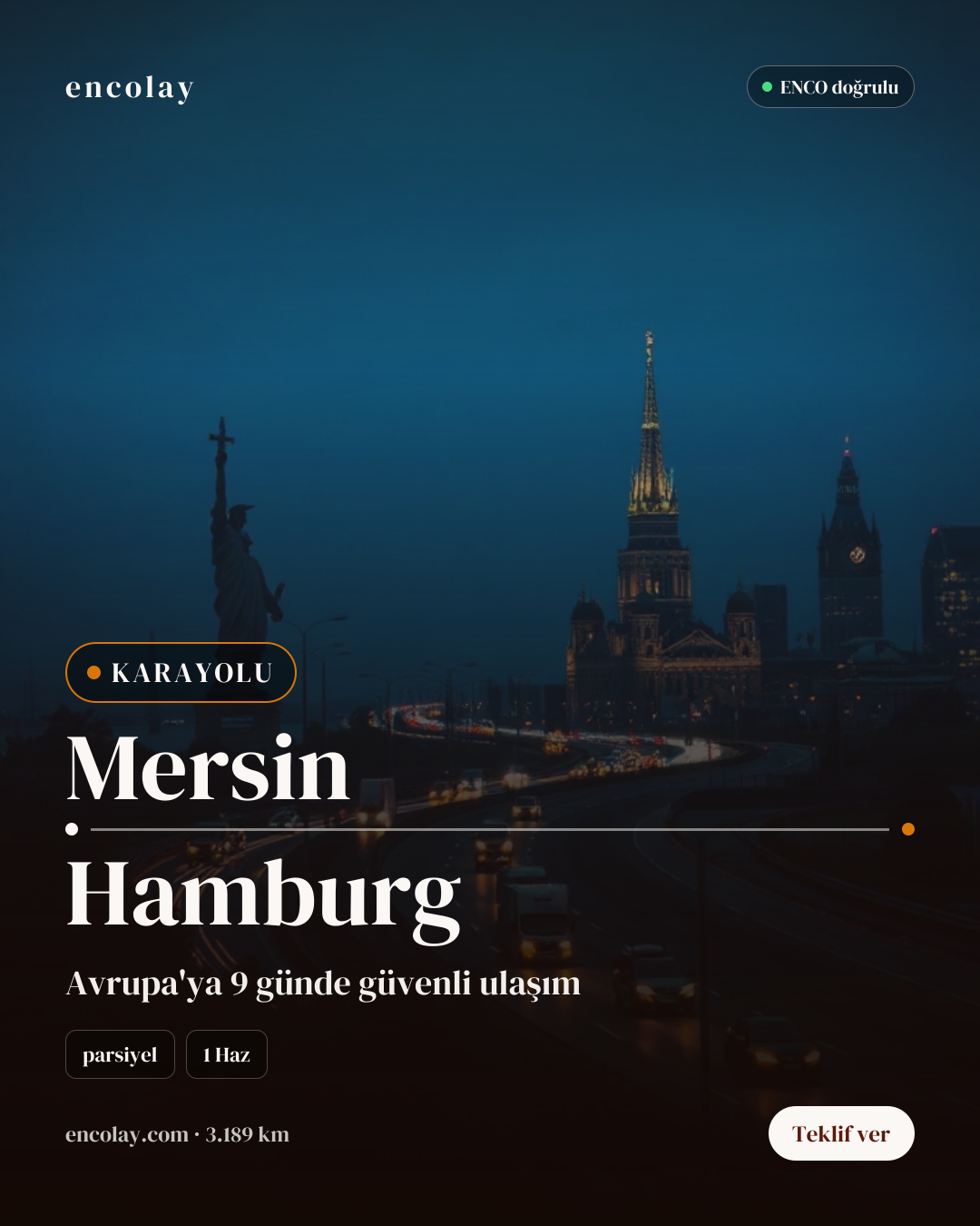 Mersin → Hamburg · 22 ton parsiyel
