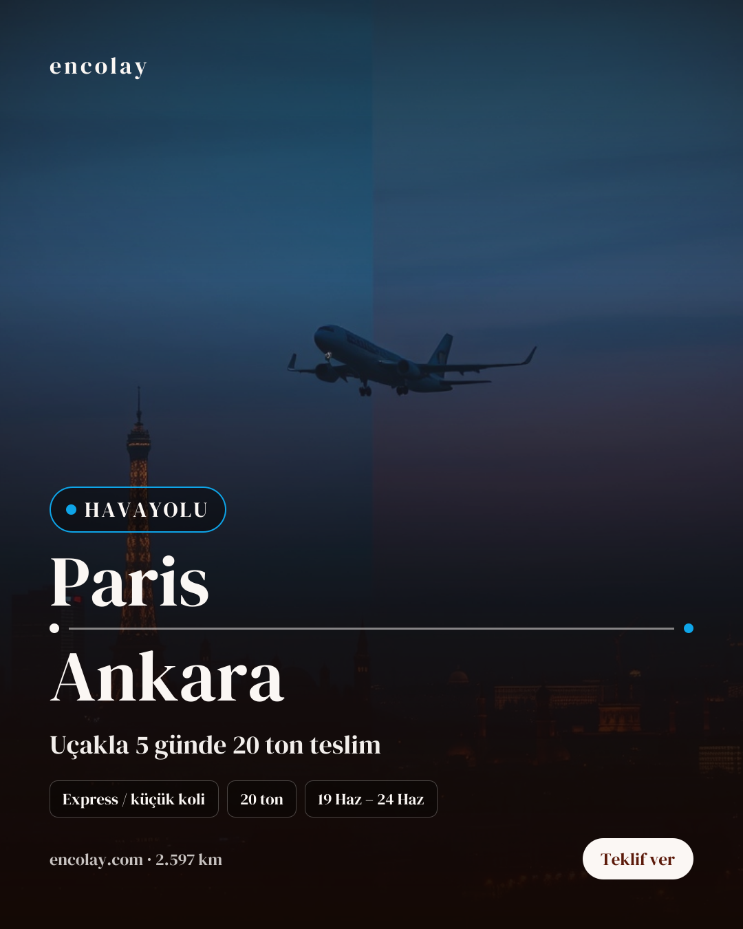 Paris-Ankara Arası 20 Ton Genel Yük Havayolu Taşıması