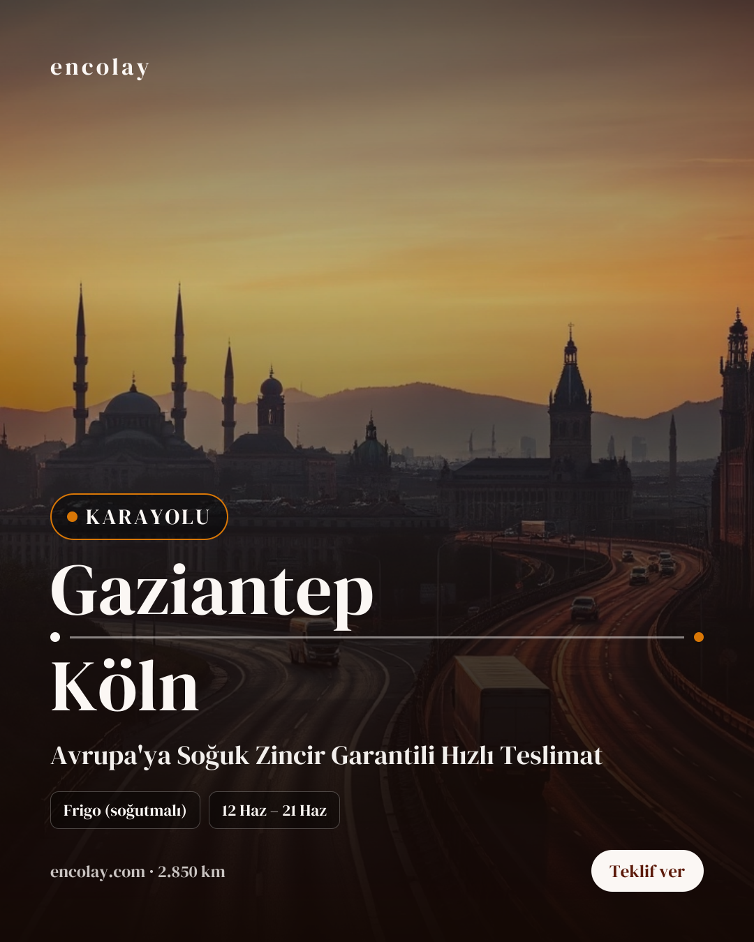 Boş araç: Gaziantep → Köln · Tır (tenteli)