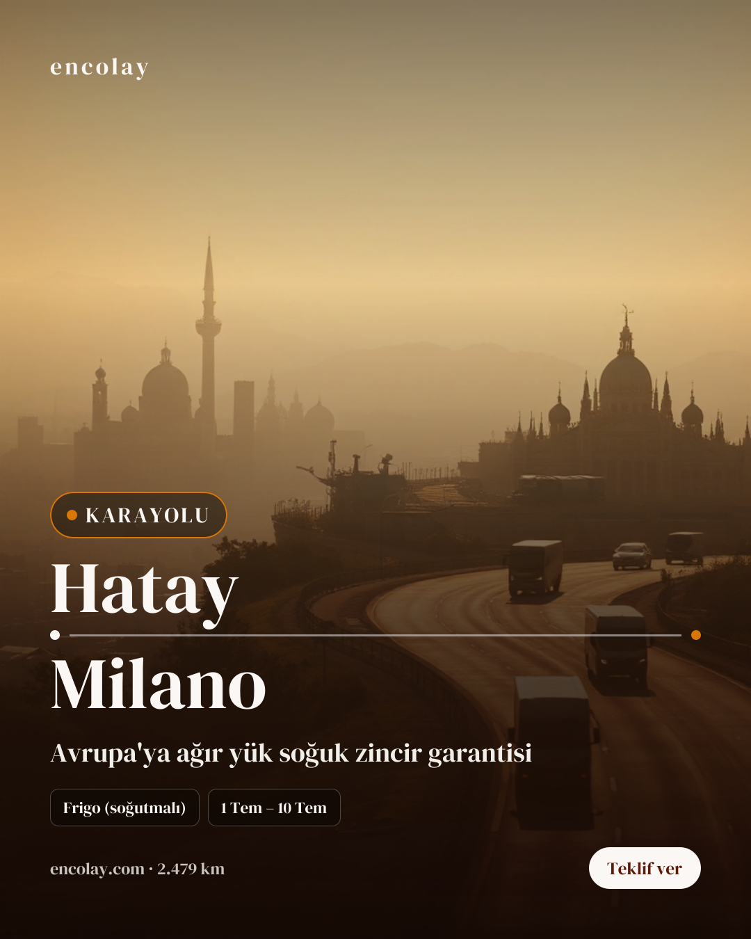 Boş araç: Hatay → Milano · Lowbed (ağır yük)